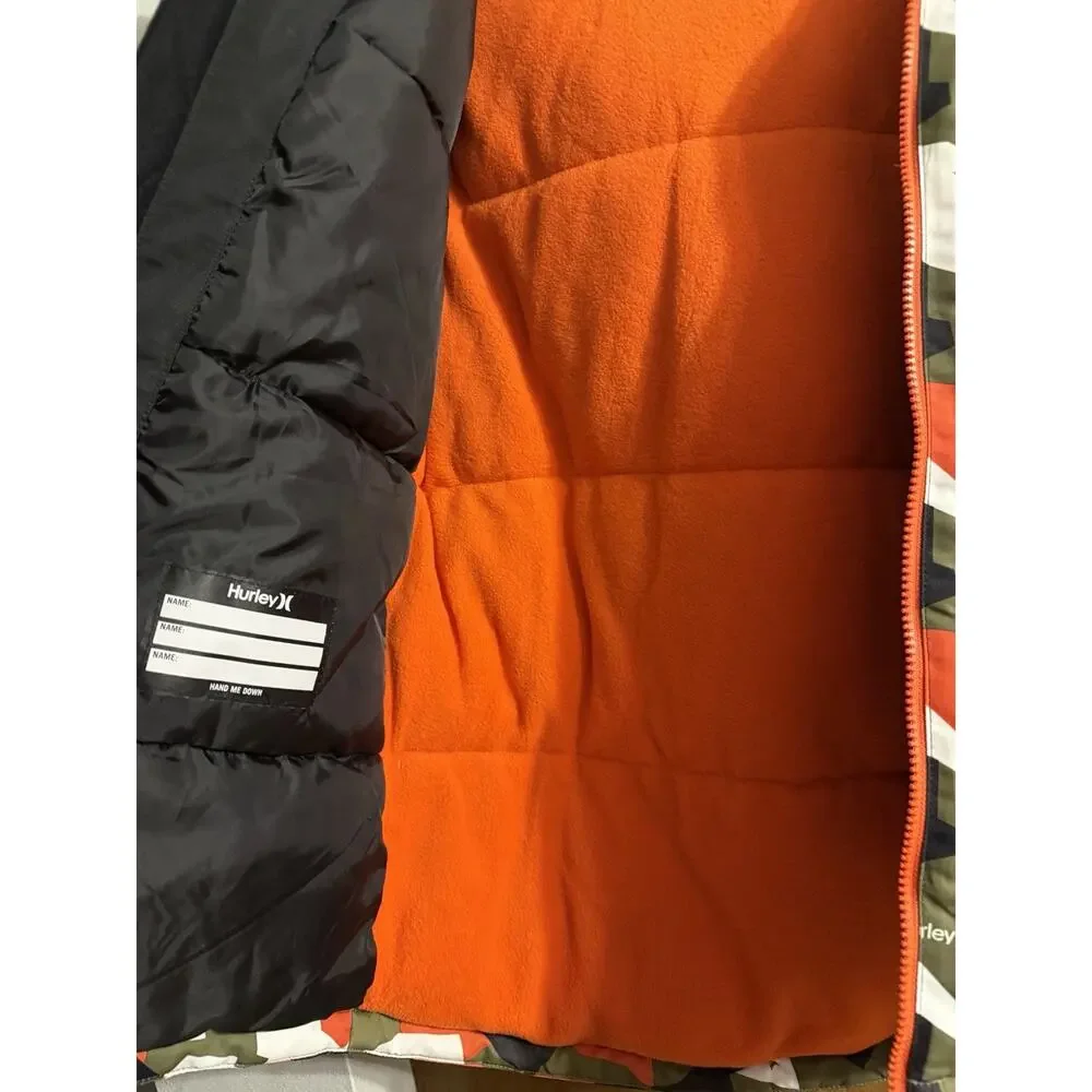 Hurley youth orange camo winter coat sz Large 14/16 boys New w/o tags hood poofy